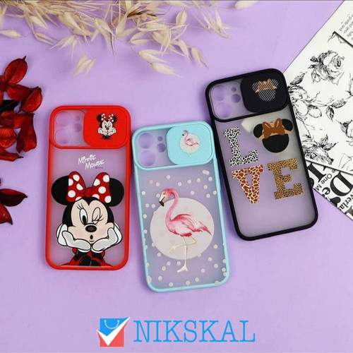 قاب محافظ لنز دار کشویی طرحدار دخترانه iPhone 12 Mini سری B